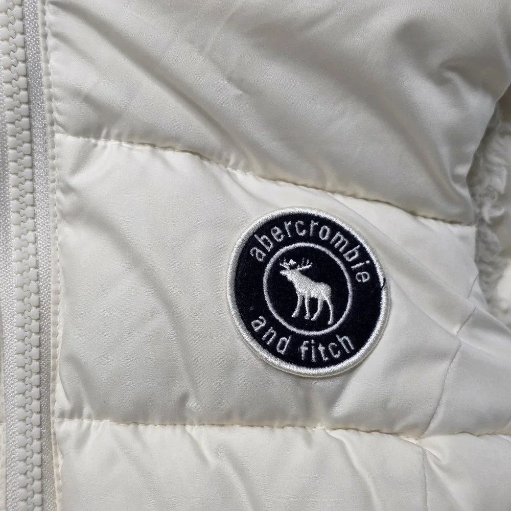 ABERCROMBIE KIDS Girl's Youth Vest Size XL Cream Fleece Puffer Zip up Hooded‎